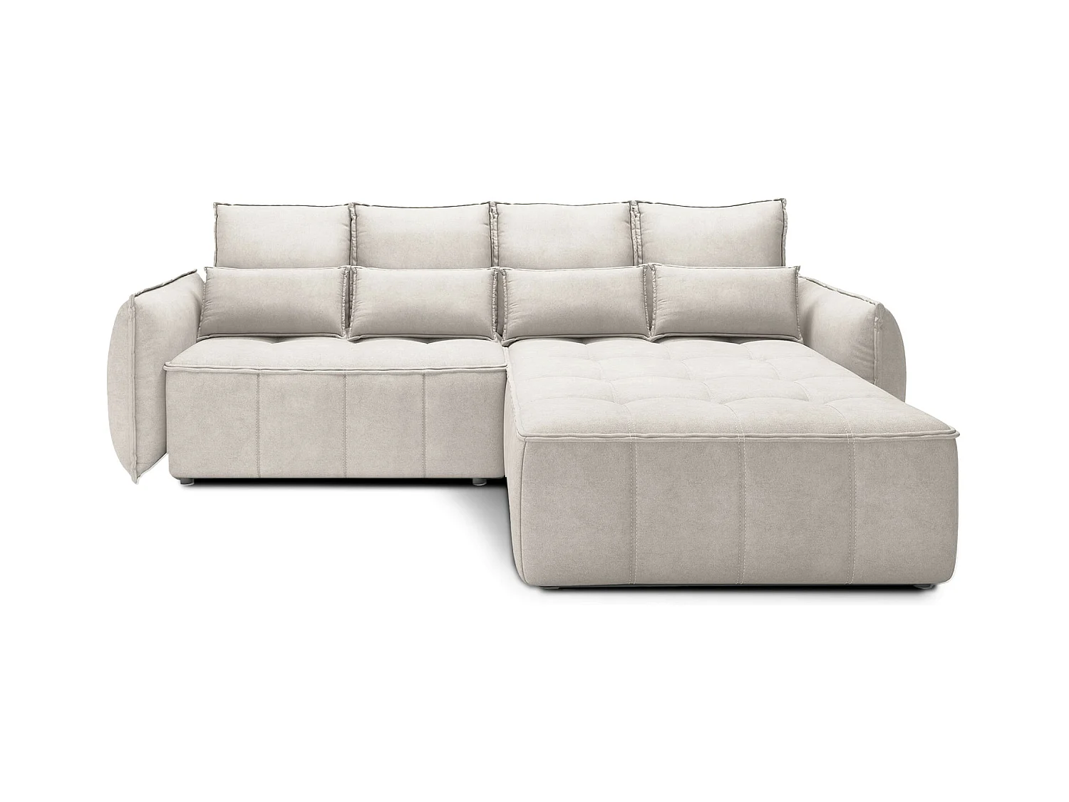 Canapé d’angle tissu effet cuir Kampus – Convertible et rangement-Couleur Beige clair-angle droit