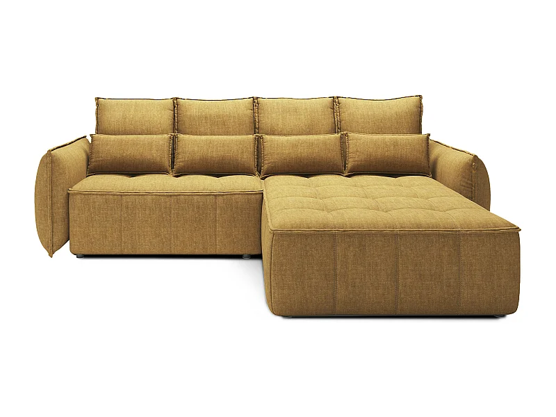 Canapé d’angle tissu effet cuir Kampus – Convertible et rangement-Couleur Jaune chamoix-angle droit