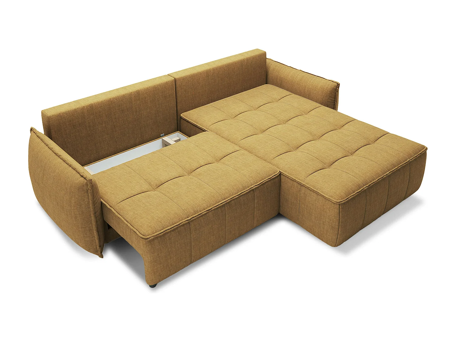 Kampus hoekbank in stof met leereffect – Converteerbaar en opbergruimte-Kleur Buff geel-juiste hoek