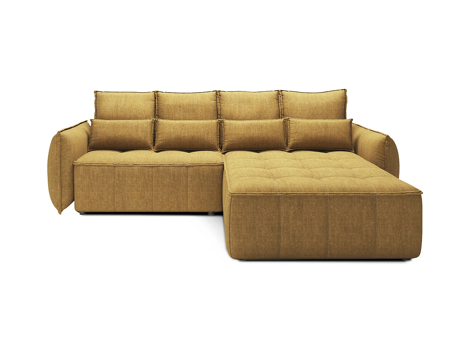 Canapé d’angle tissu effet cuir Kampus – Convertible et rangement-Couleur Jaune chamoix-angle droit