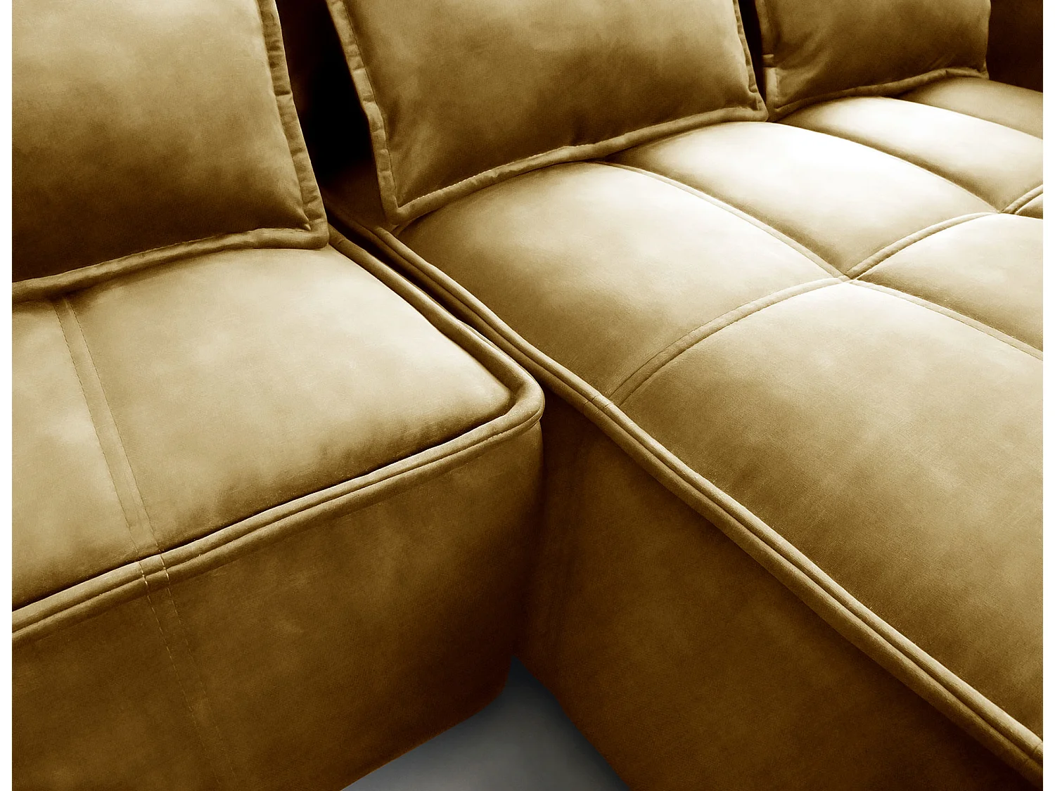 Kampus hoekbank in stof met leereffect – Converteerbaar en opbergruimte-Kleur Buff geel-juiste hoek