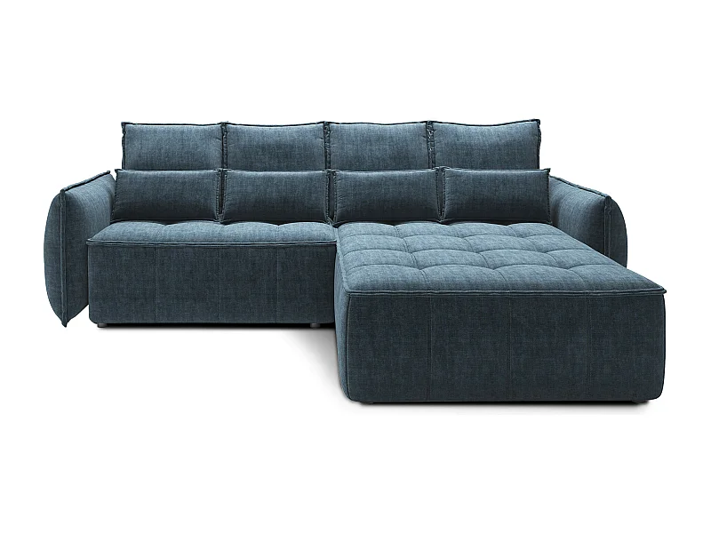 Canapé d’angle tissu effet cuir Kampus – Convertible et rangement-Couleur Bleu canard-angle droit