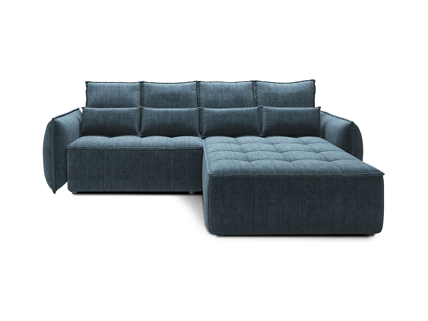 Canapé d’angle tissu effet cuir Kampus – Convertible et rangement-Couleur Bleu canard-angle droit