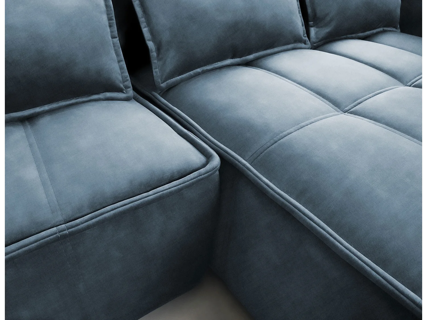 Canapé d’angle tissu effet cuir Kampus – Convertible et rangement-Couleur Bleu canard-angle droit