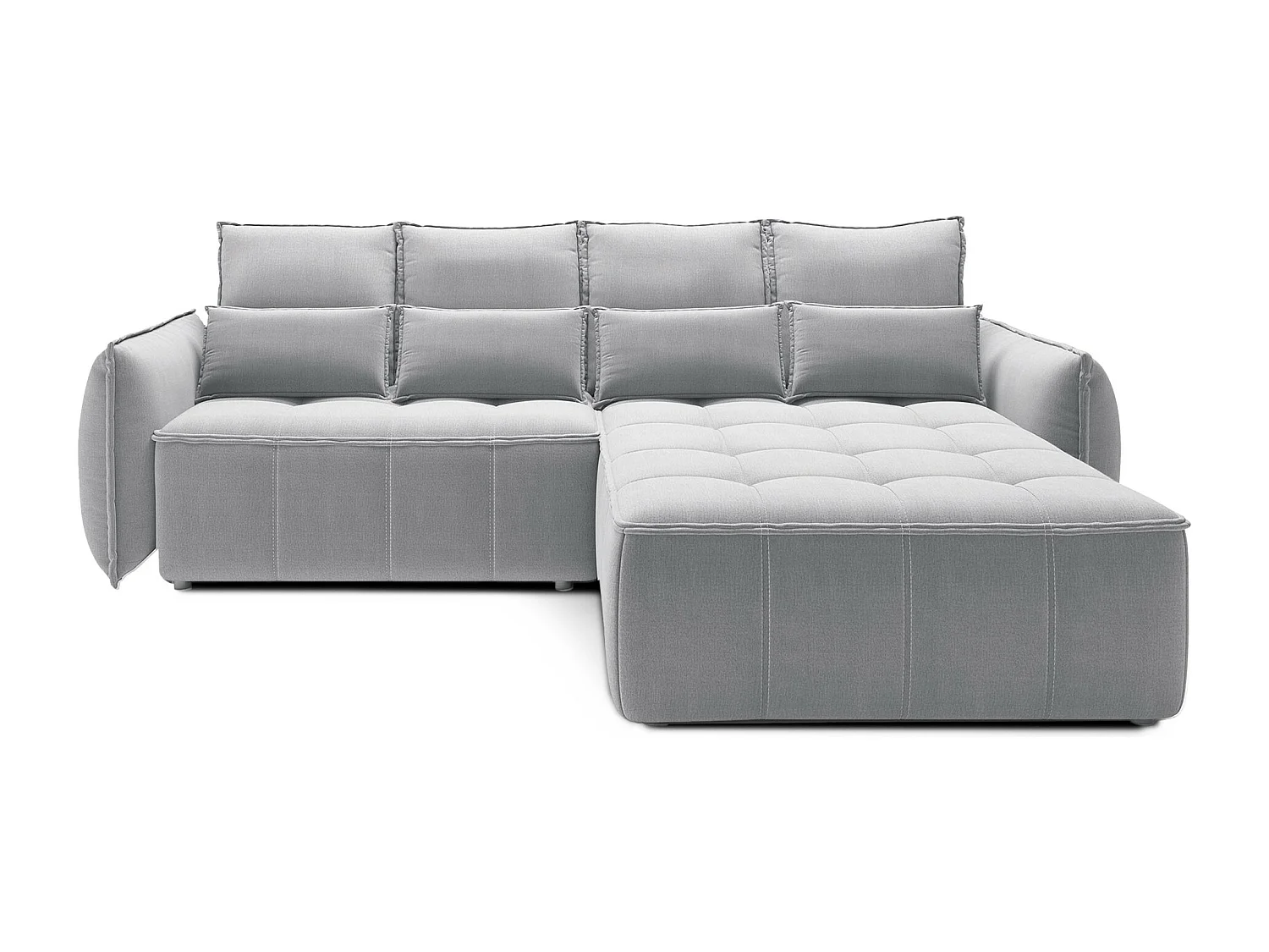 Canapé d’angle tissu effet cuir Kampus – Convertible et rangement-Couleur Gris clair-angle droit