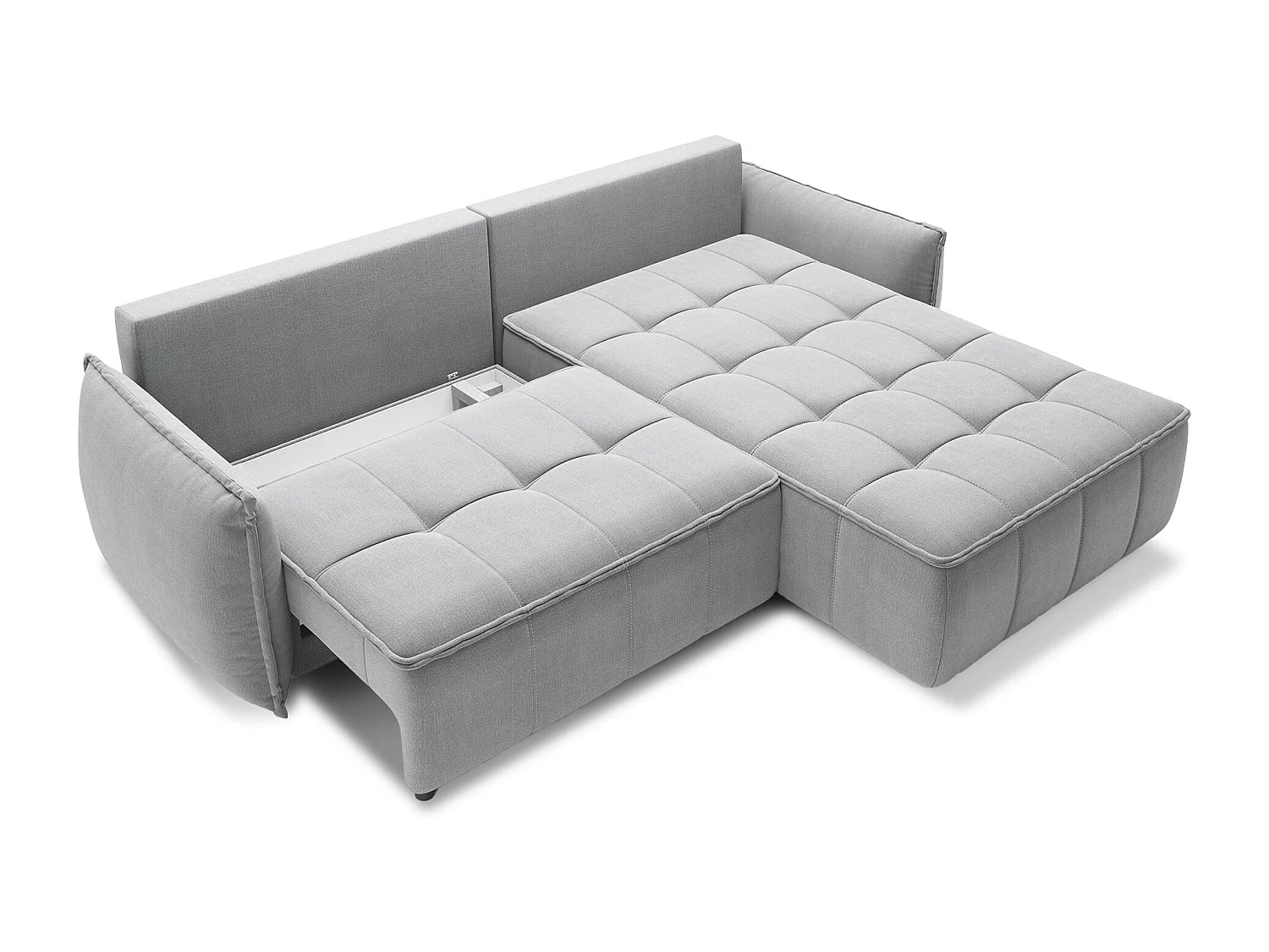 Canapé d’angle tissu effet cuir Kampus – Convertible et rangement-Couleur Gris clair-angle droit