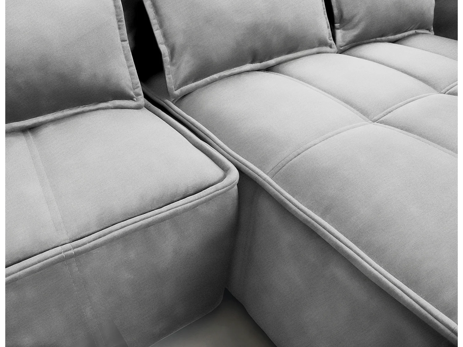 Canapé d’angle tissu effet cuir Kampus – Convertible et rangement-Couleur Gris clair-angle droit