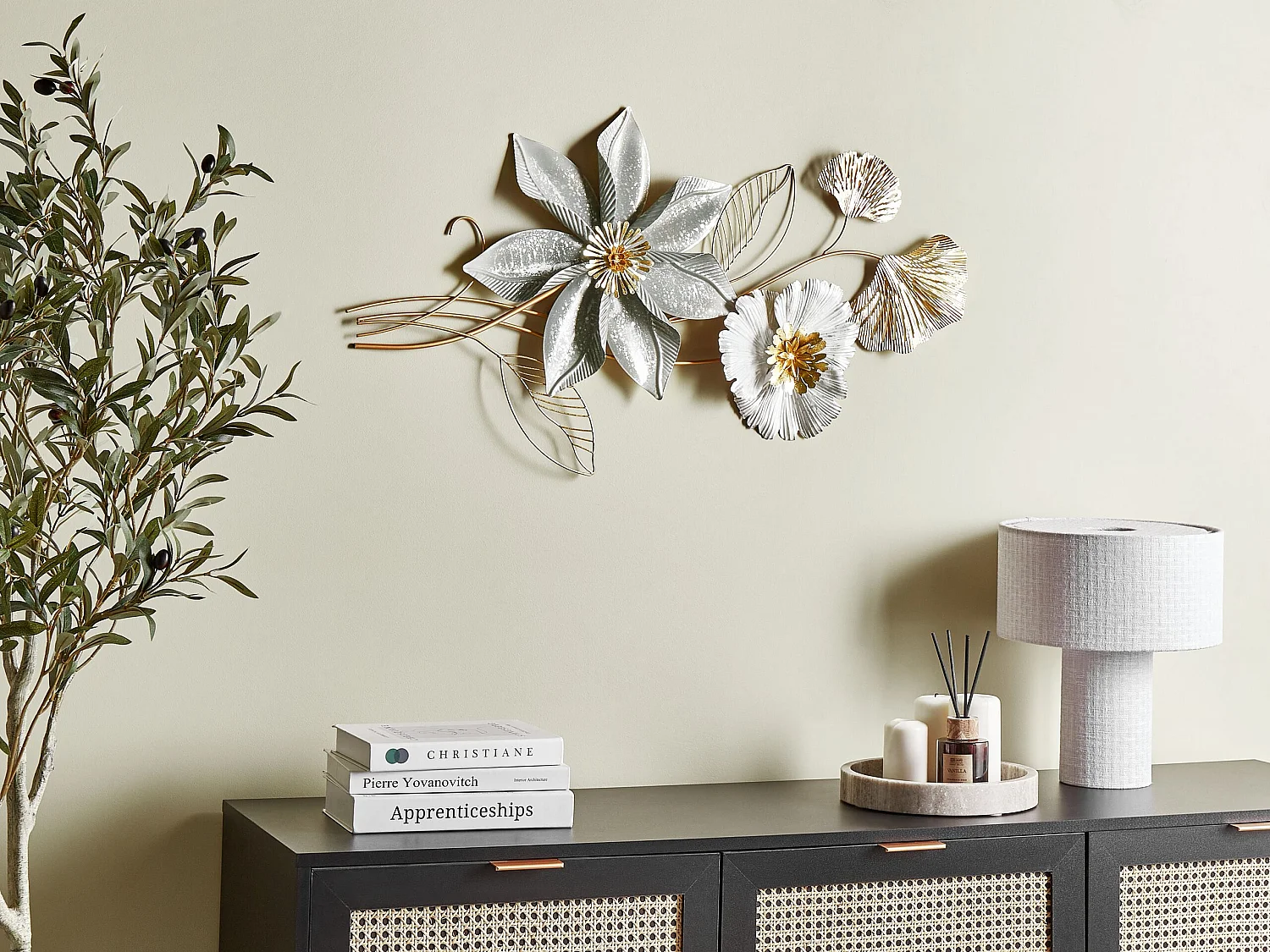 Décoration murale Fleur EUROPIUM Métal 46 cm Doré