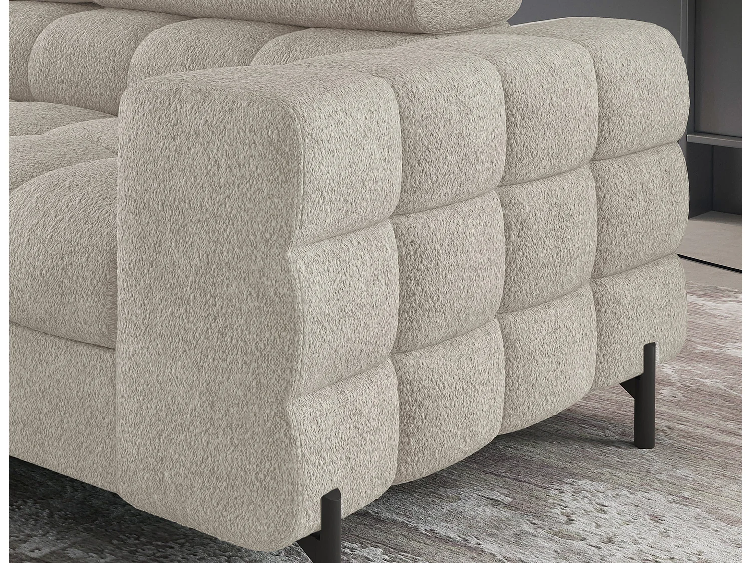 Canapé d’angle velours capitonné Luccino – Convertible et coffre-Couleur Beige clair-angle gauche