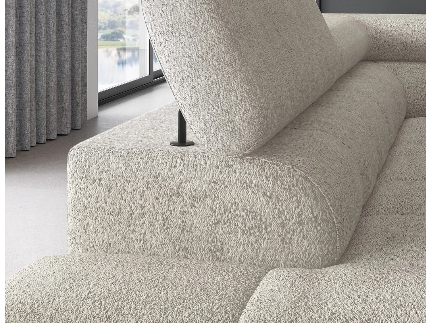 Canapé d’angle velours capitonné Luccino – Convertible et coffre-Couleur Beige clair-angle gauche