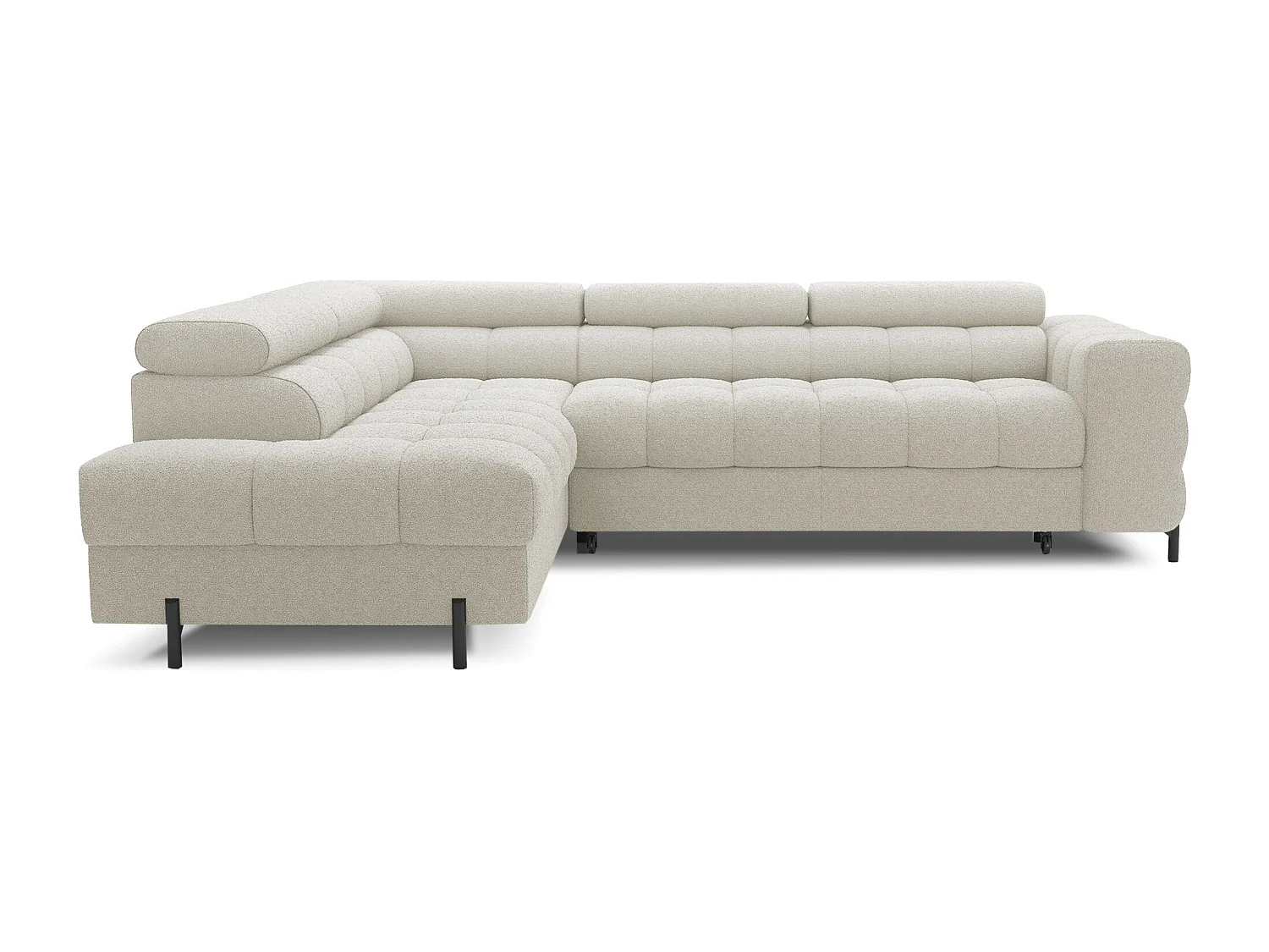 Canapé d’angle velours capitonné Luccino – Convertible et coffre-Couleur Beige clair-angle gauche