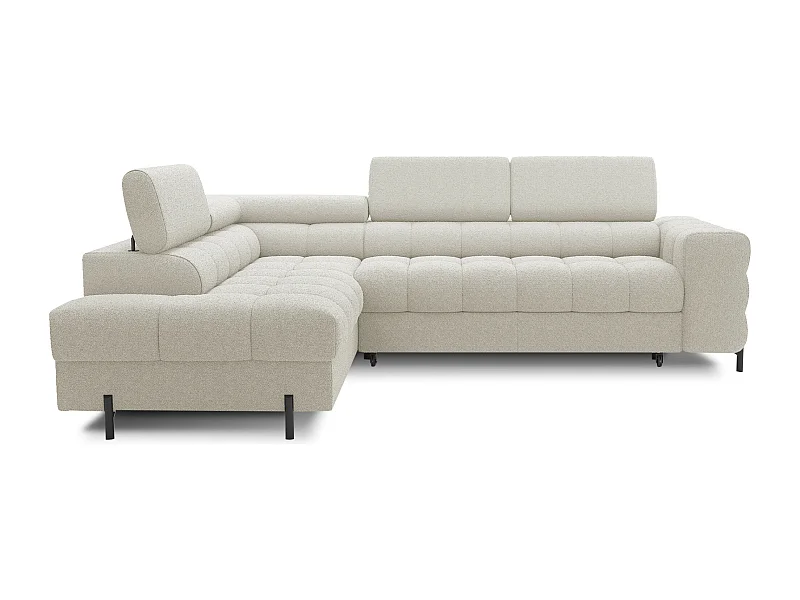 Canapé d’angle velours capitonné Luccino – Convertible et coffre-Couleur Beige clair-angle gauche