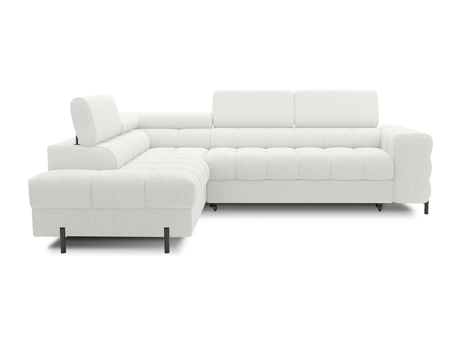 Canapé d’angle velours capitonné Luccino – Convertible et coffre-Couleur Blanc-angle gauche