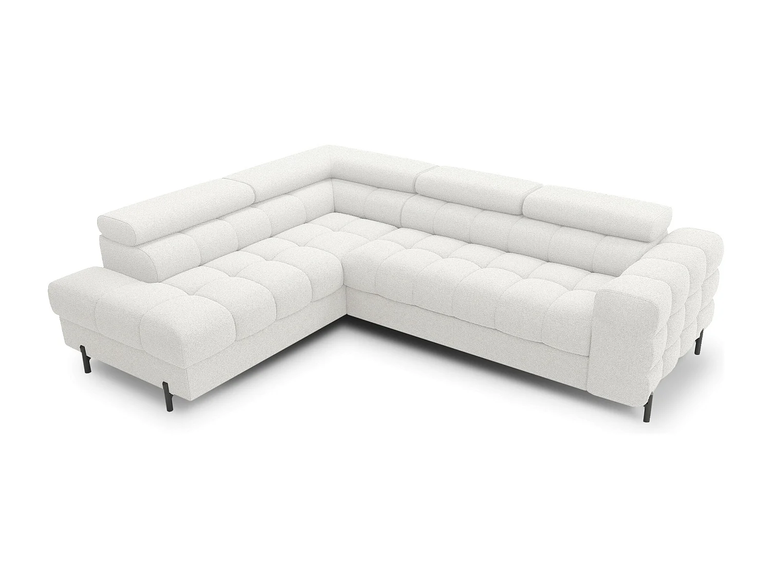 Canapé d’angle velours capitonné Luccino – Convertible et coffre-Couleur Blanc-angle gauche