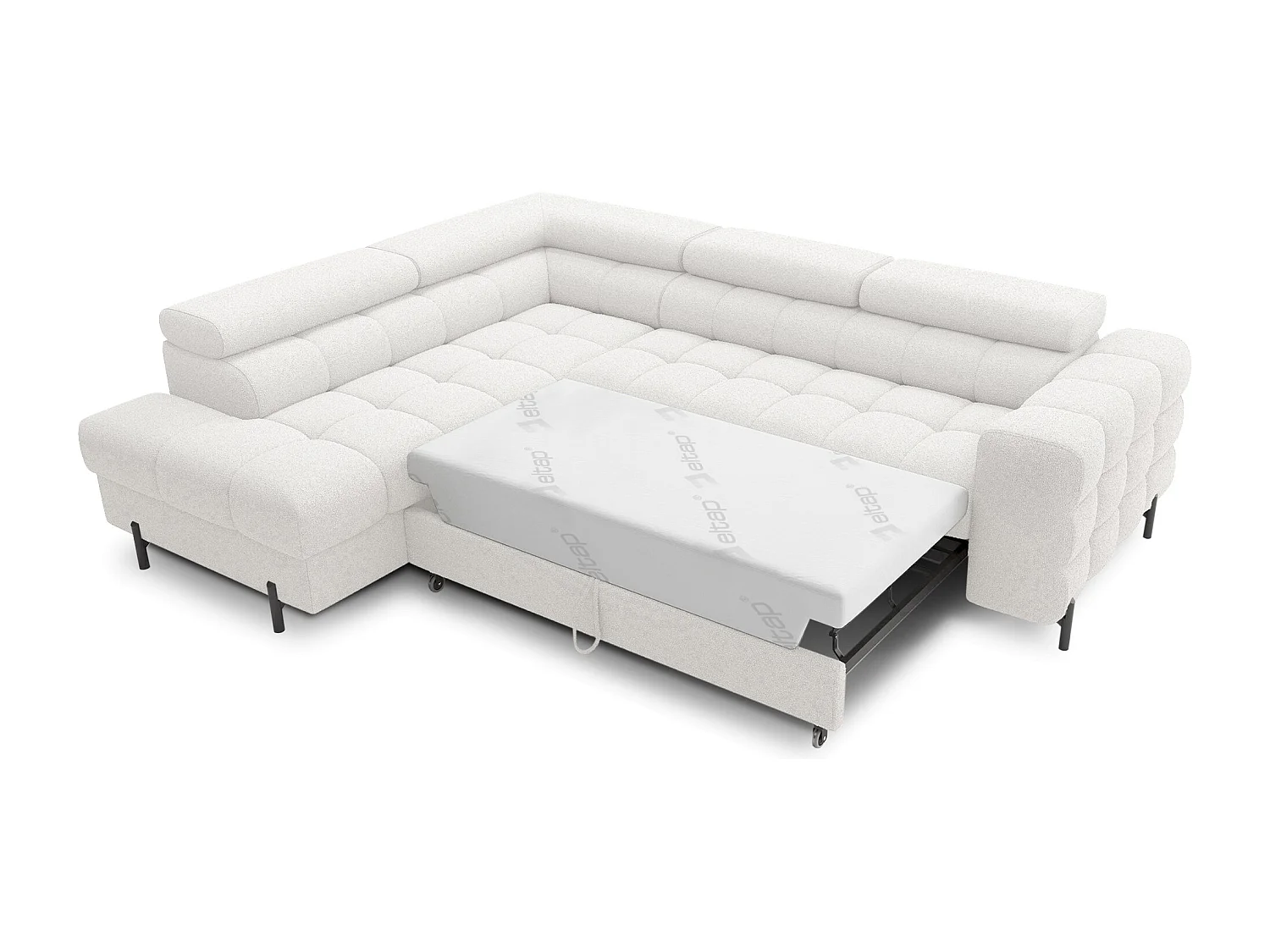 Canapé d’angle velours capitonné Luccino – Convertible et coffre-Couleur Blanc-angle gauche