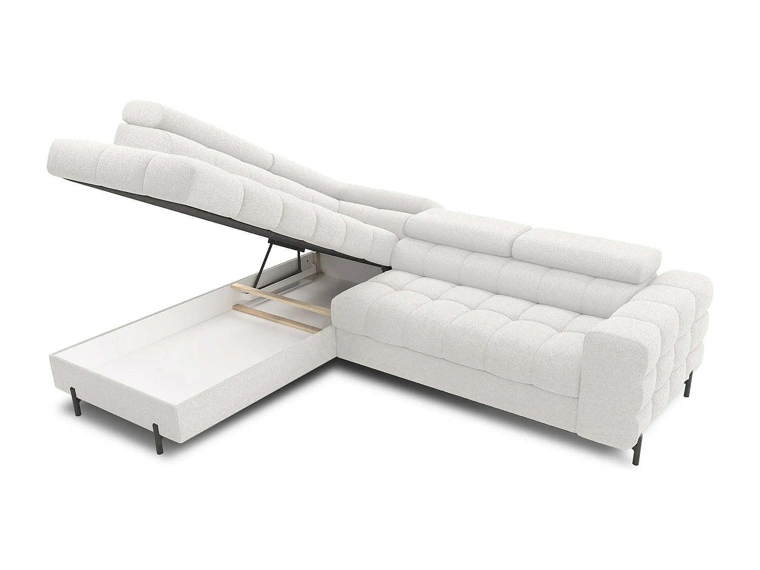 Canapé d’angle velours capitonné Luccino – Convertible et coffre-Couleur Blanc-angle gauche