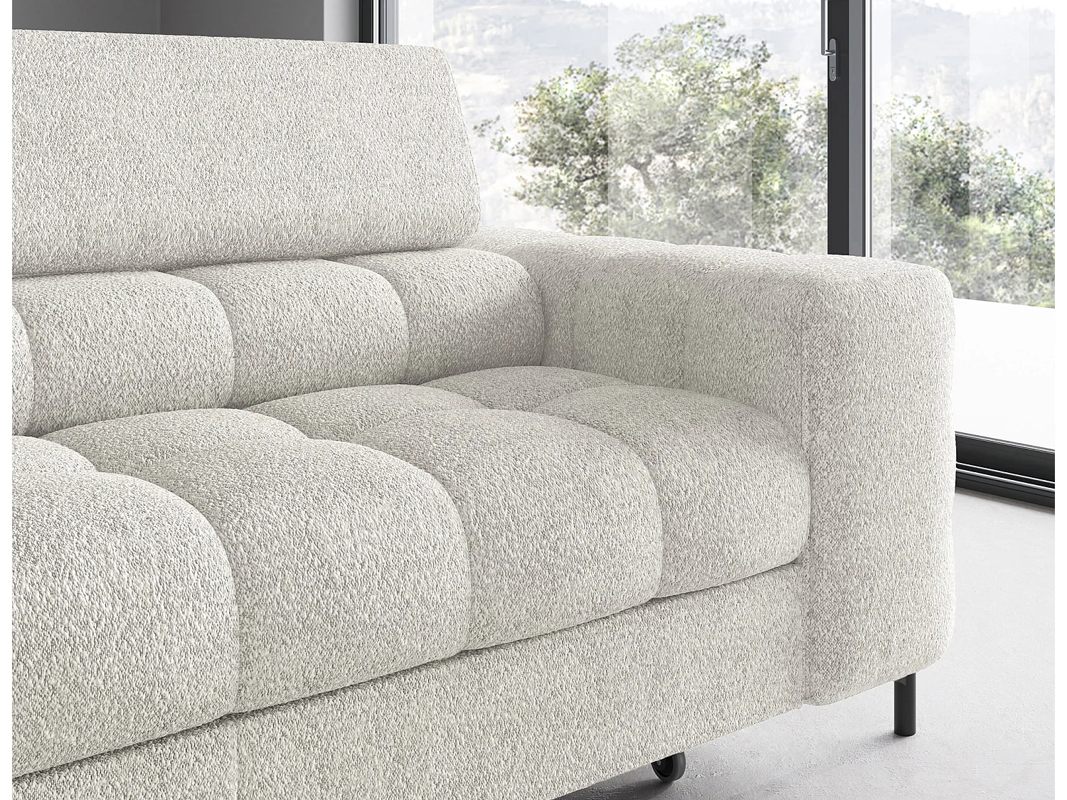 Canapé d’angle velours capitonné Luccino – Convertible et coffre-Couleur Blanc-angle gauche