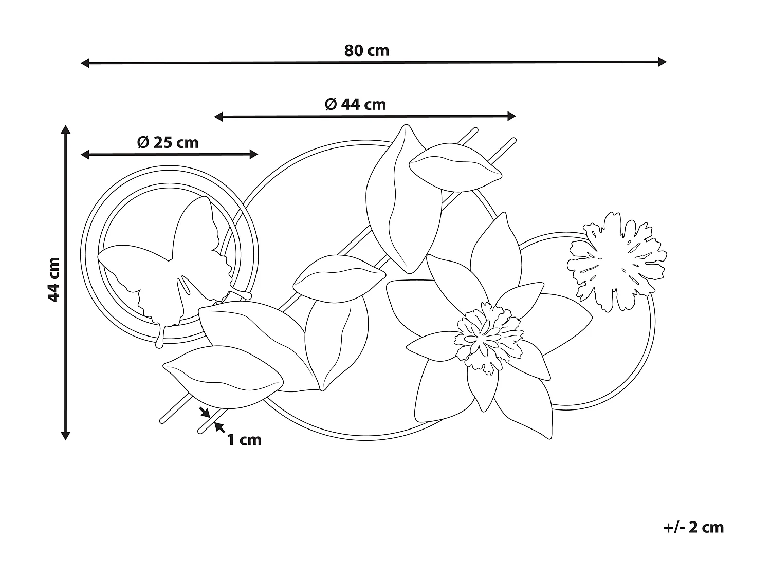 Wanddekoration Blumen Schmetterling Metall bunt einteilig handgemacht Thorium