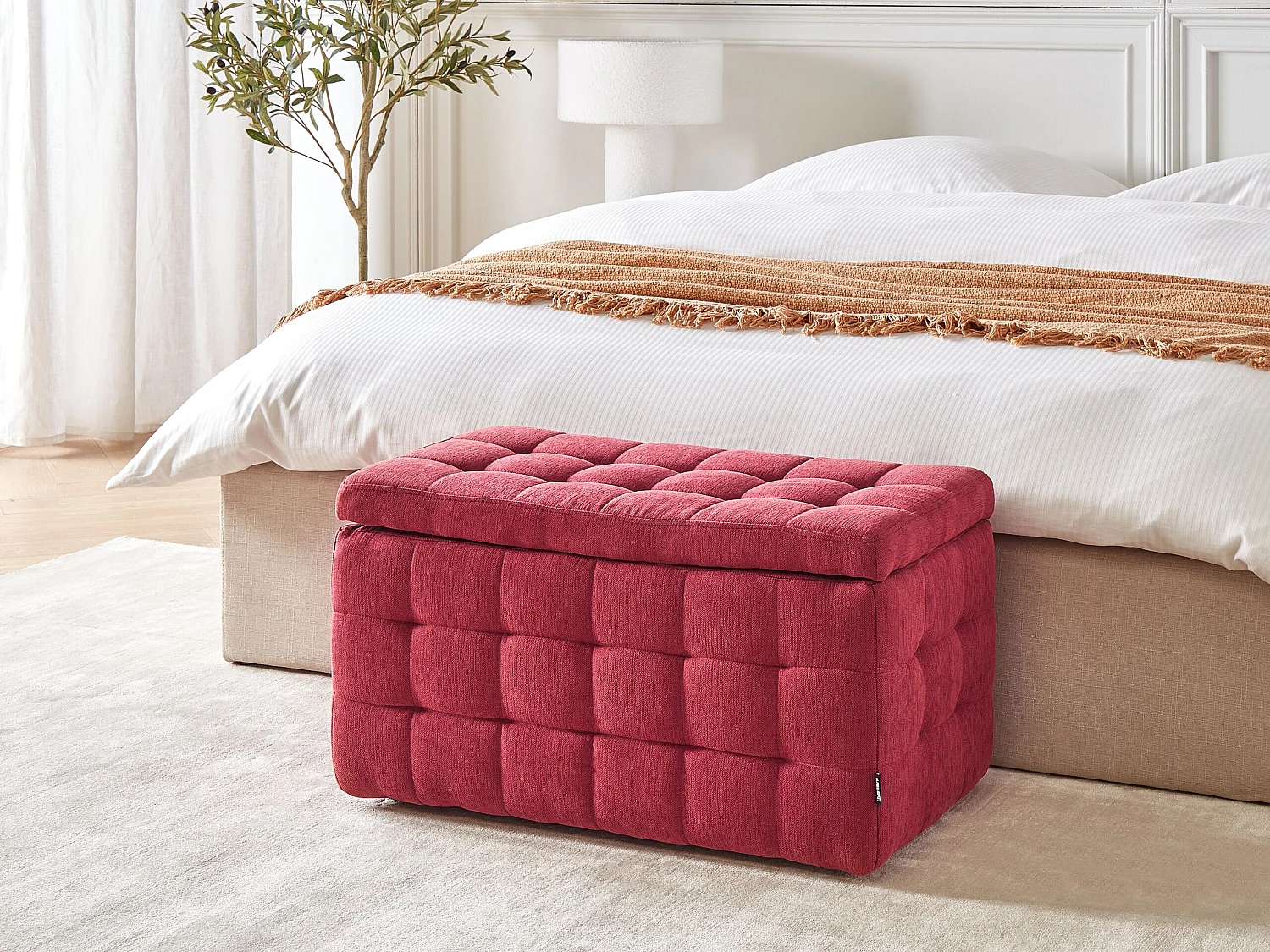 Pouf de rangement MICHIGAN Tissu Rouge