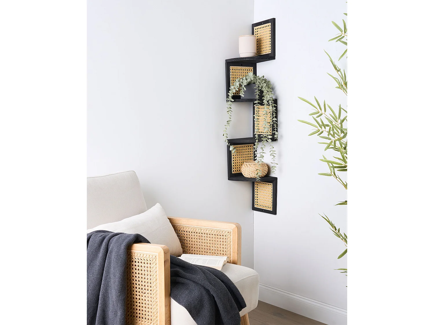 Estante com 4 prateleiras ALDER Madeira de paulownia 101 cm Preto