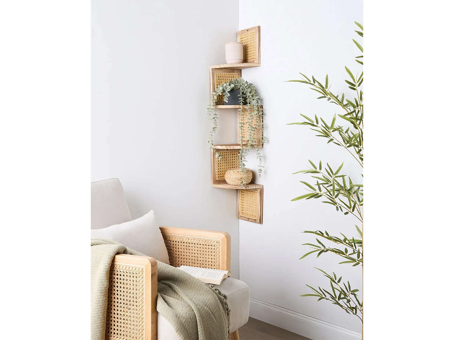 Étagère à 4 niveaux ALDER Bois de paulownia 101 cm Marron clair