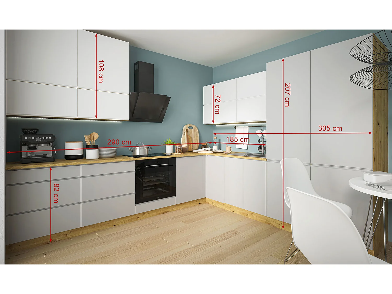 WINKELKÜCHE Avellino eiche artisan / Acryl weiß - Acryl grau matt 16-teilig