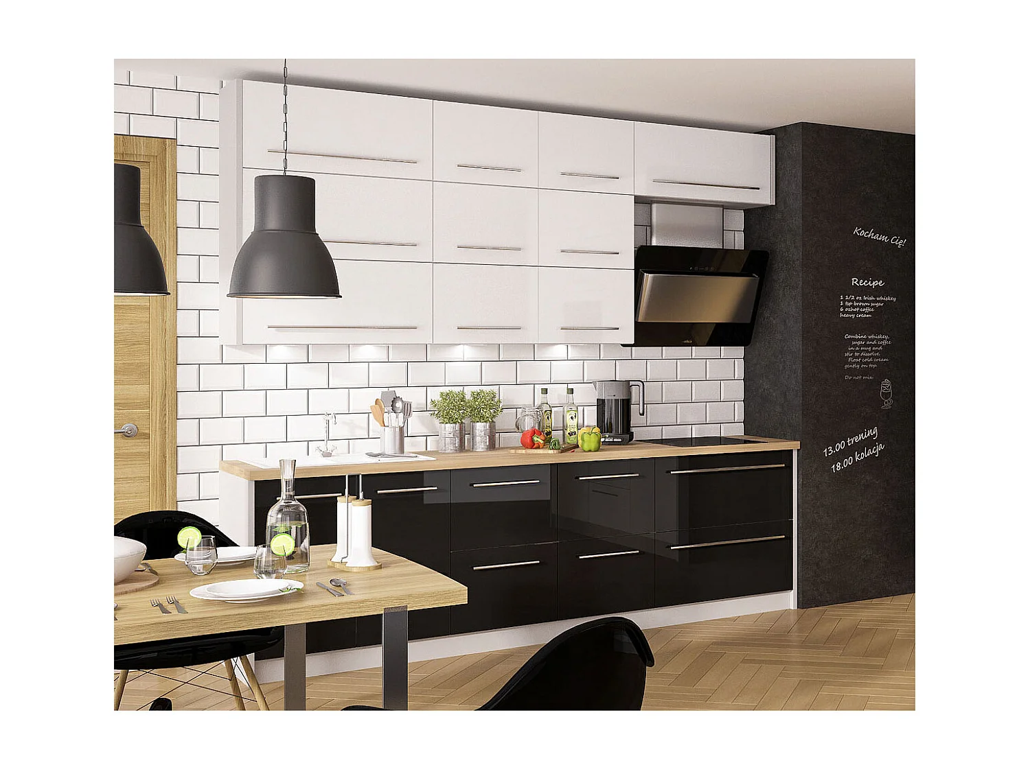 KÜCHENLEERBLOCK Platinium weiß matt / schwarz - weiß Hochglanz 14-teilig