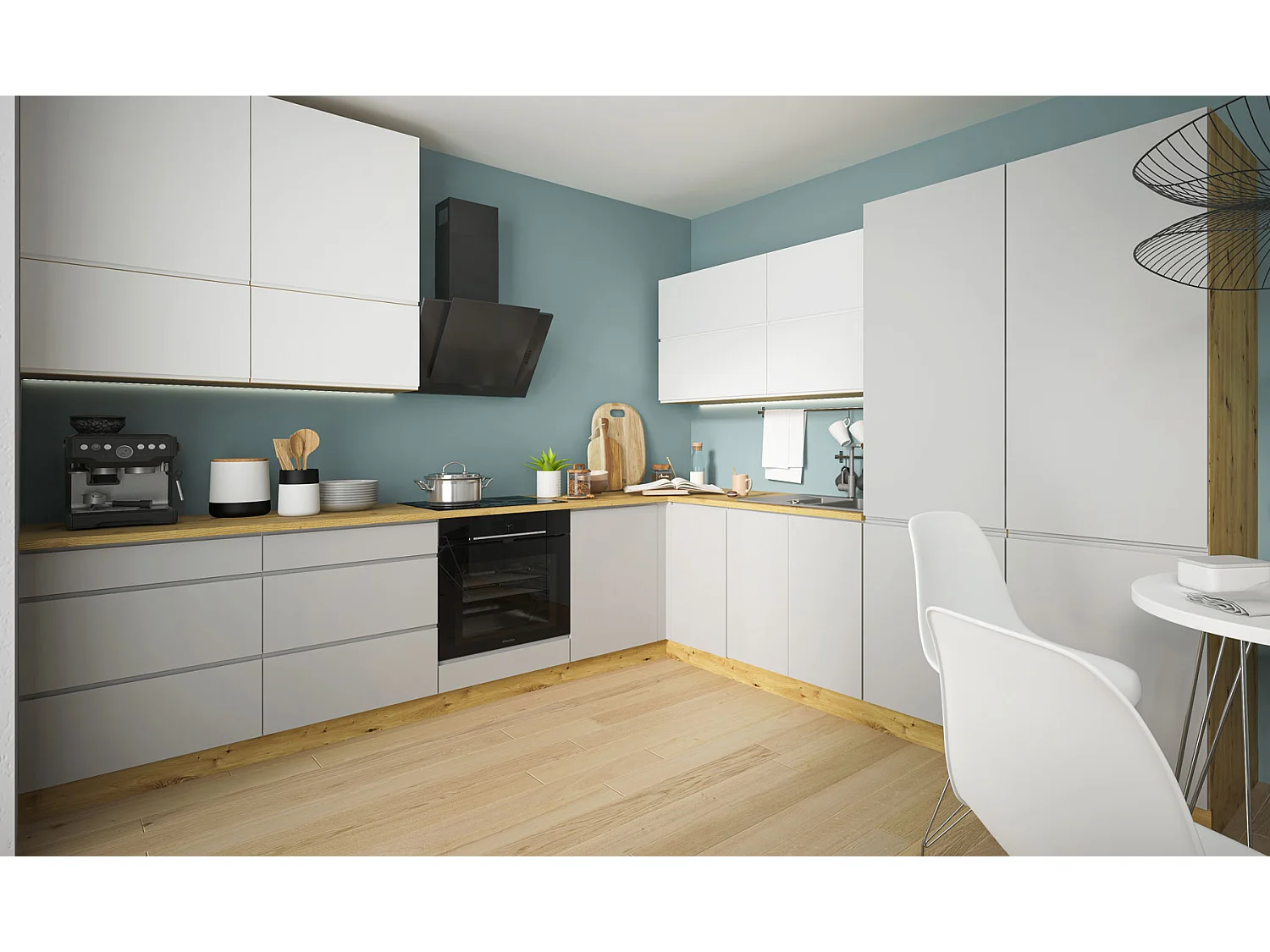 WINKELKÜCHE Avellino eiche artisan / Acryl weiß - Acryl grau matt 17-teilig