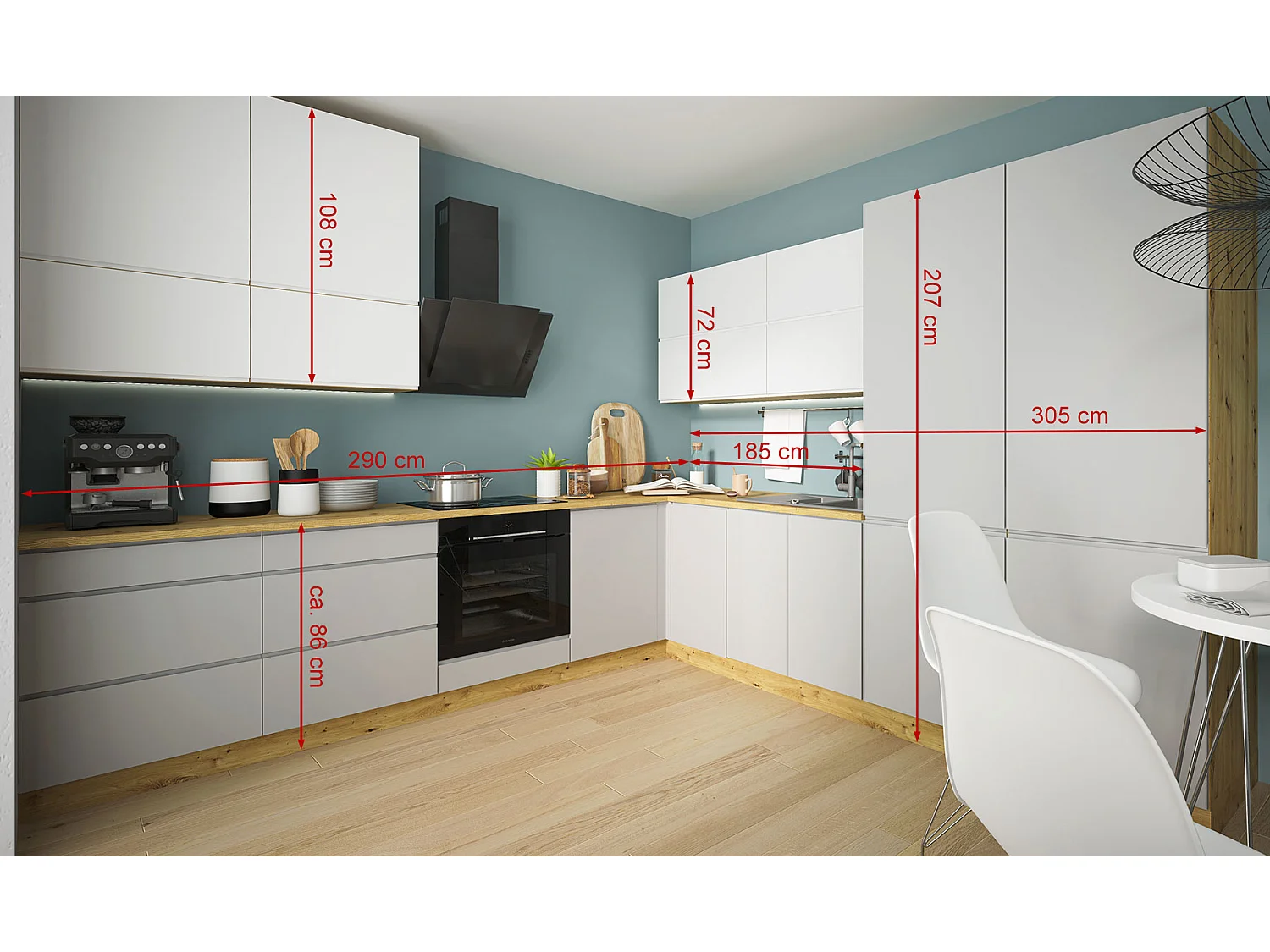 WINKELKÜCHE Avellino eiche artisan / Acryl weiß - Acryl grau matt 17-teilig