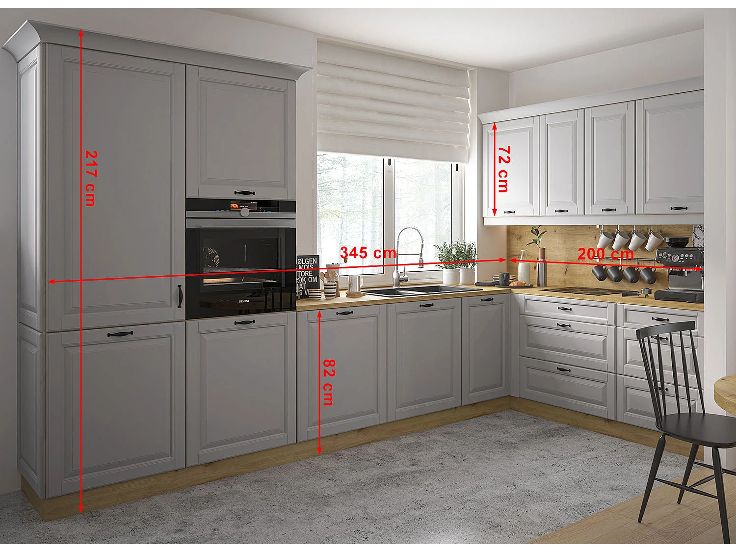 WINKELKÜCHE Prato eiche artisan / mittelgrau matt 12-teilig