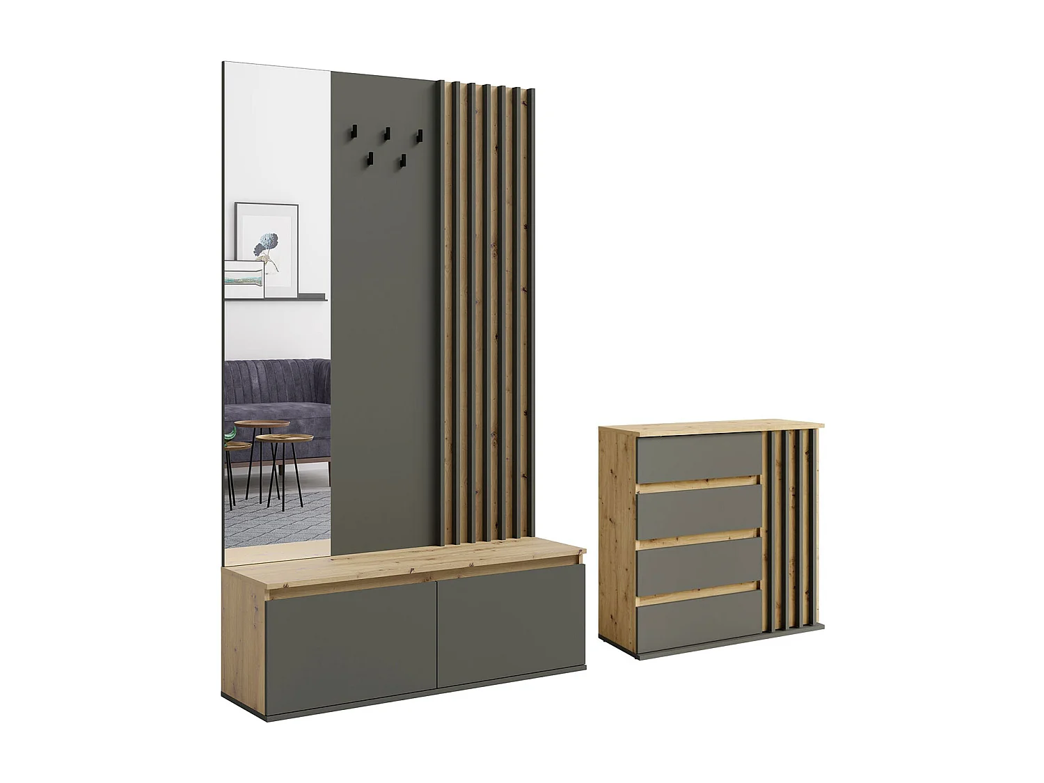 GARDEROBEN-SET Doris artisan eiche graphitgrau 200 cm / 34 cm / 202 cm