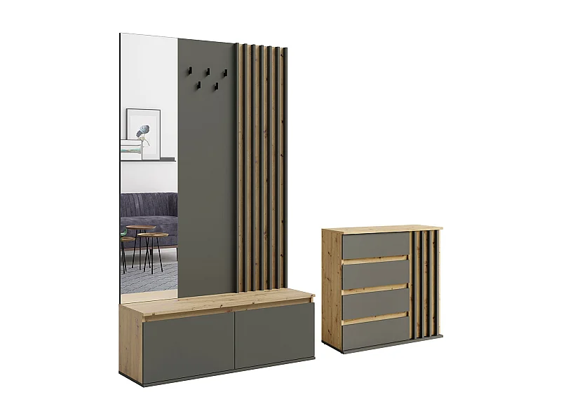 GARDEROBEN-SET Doris artisan eiche graphitgrau 200 cm / 34 cm / 202 cm