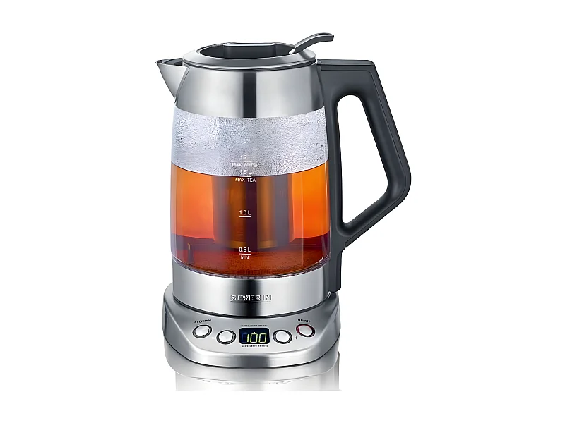 Elektrischer Wasserkocher Severin WK 3479 aus gebürstetem Edelstahl mit 5 voreingestellten Infusionsprogrammen und variabler Temperatur