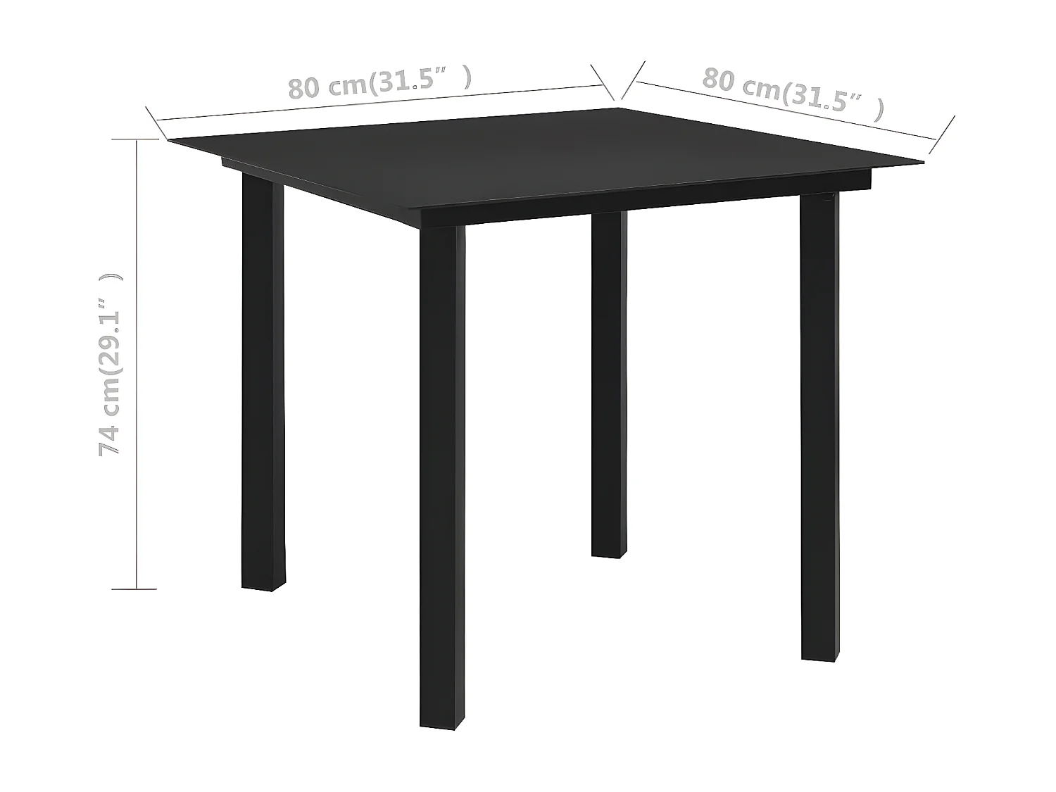 Torolfr  Tavolo da Giardino Nero 80x80x74 cm in Acciaio e Vetro