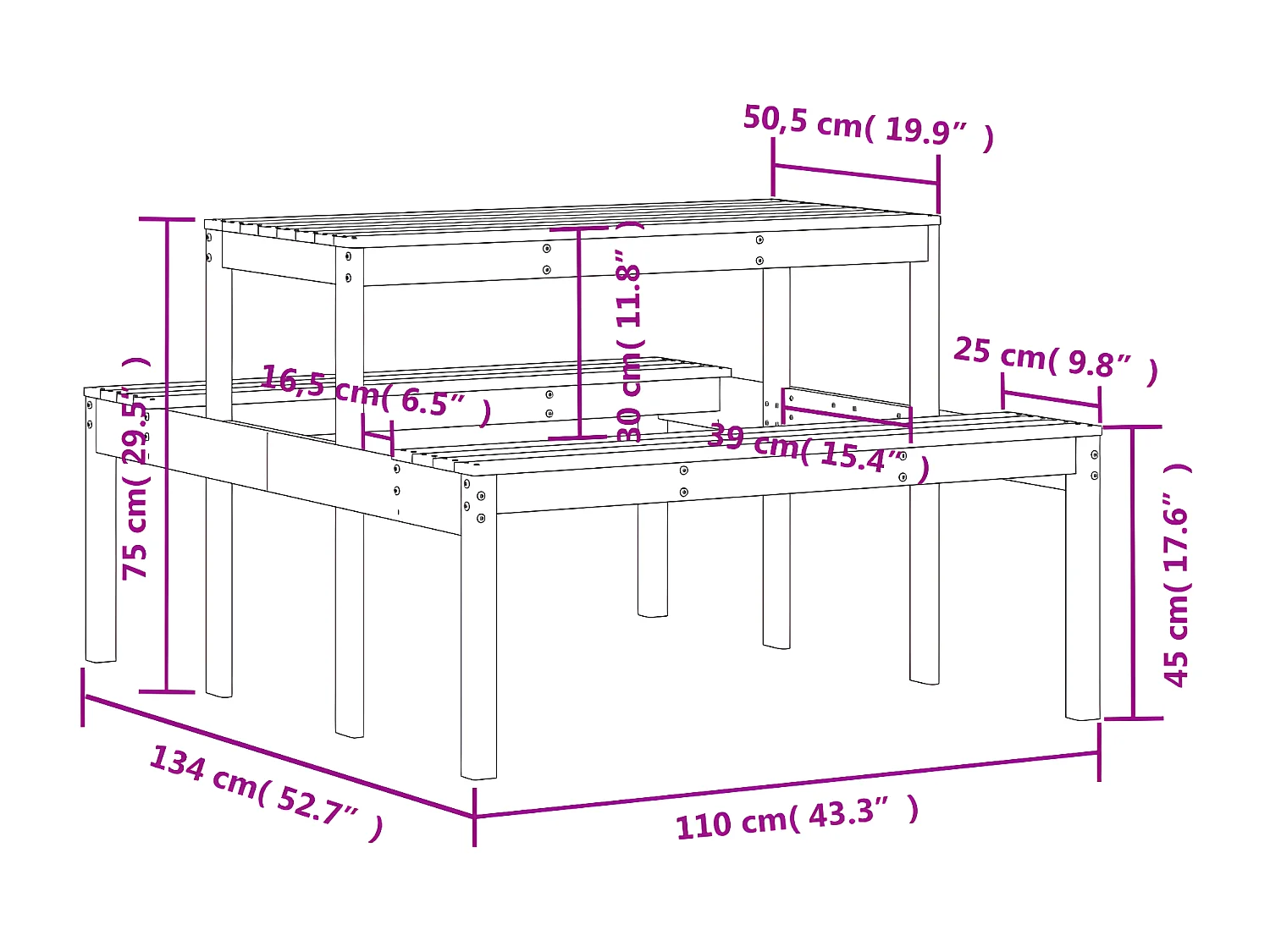Horrin  Picknicktafel 110x134x75 cm massief douglashout