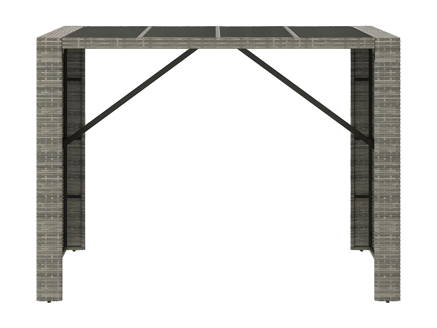 Lou  Table de bar et dessus en verre gris 145x80x110 cm poly rotin