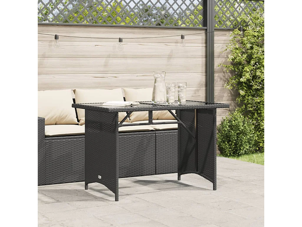 Sylvi  Tuintafel met glazen blad 110x68x70 cm poly rattan zwart