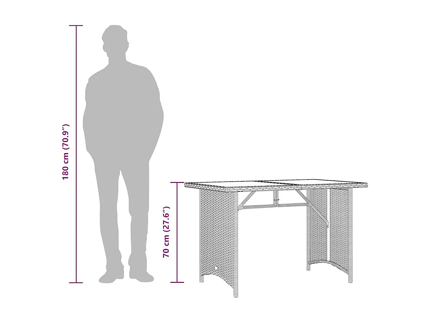 Sylvi  Tuintafel met glazen blad 110x68x70 cm poly rattan zwart