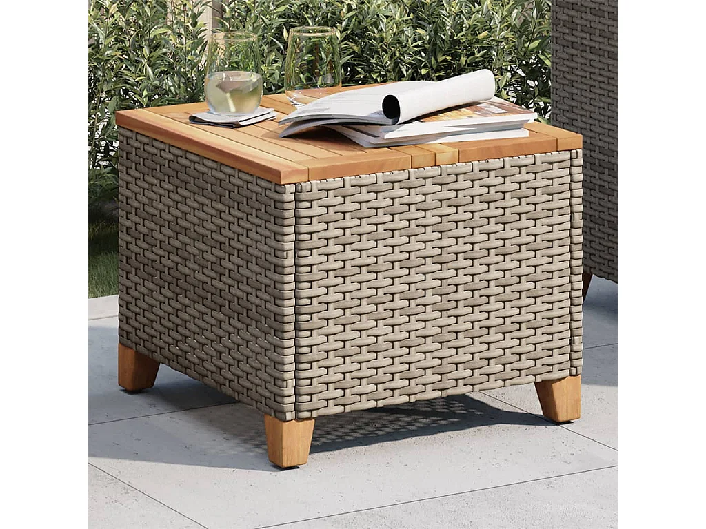 Janira  Table de jardin gris 45x45x37 cm résine tressée et bois acacia