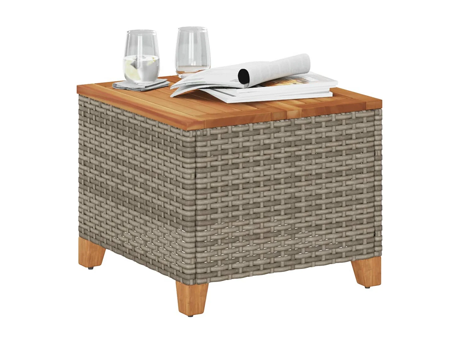 Janira  Table de jardin gris 45x45x37 cm résine tressée et bois acacia