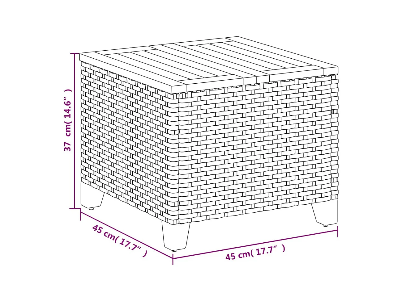 Janira  Gartentisch Grau 45x45x37 cm Poly Rattan Akazienholz