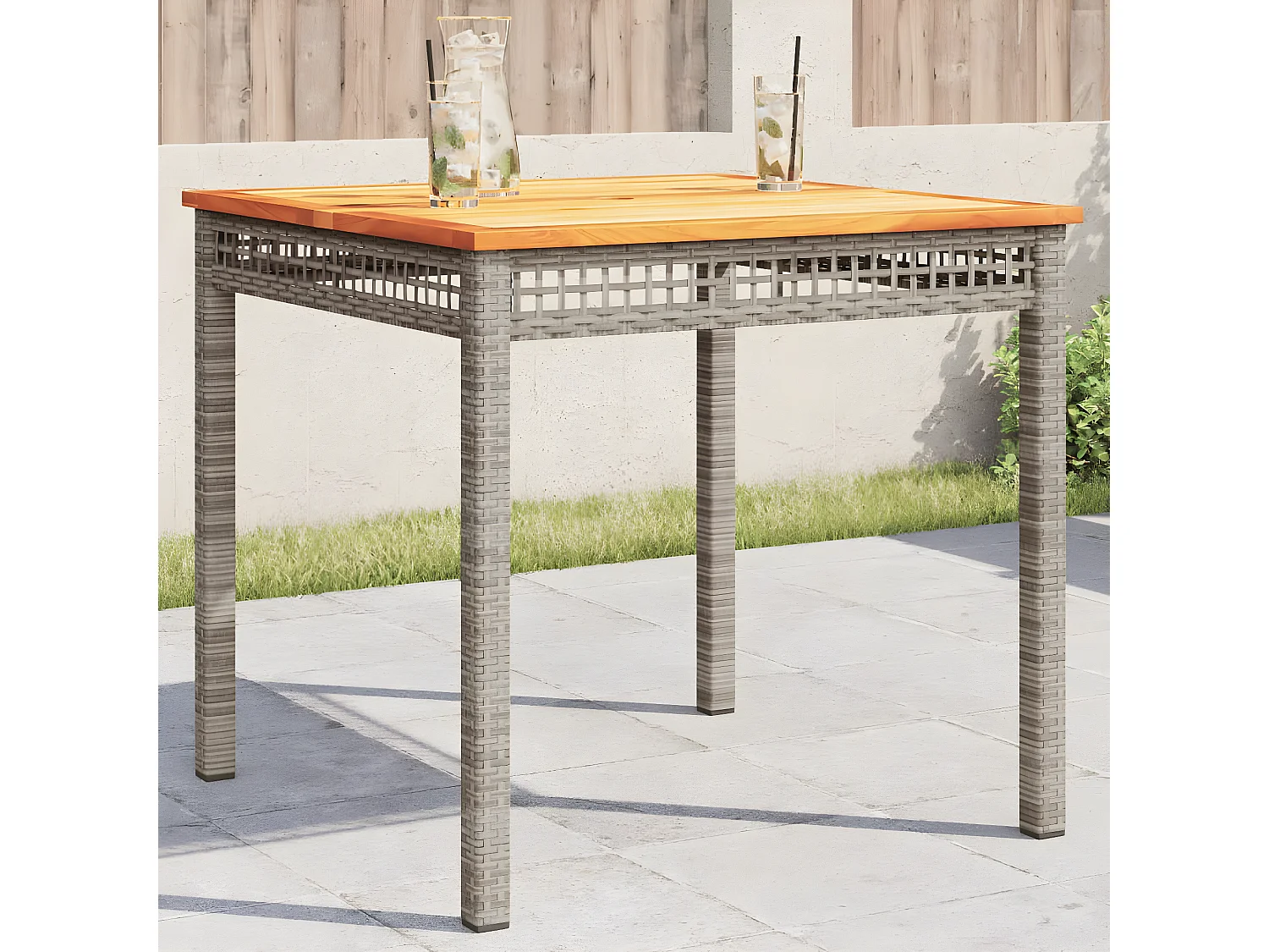 Centreville  Table de jardin gris 80x80x74 cm résine tressée et bois acacia