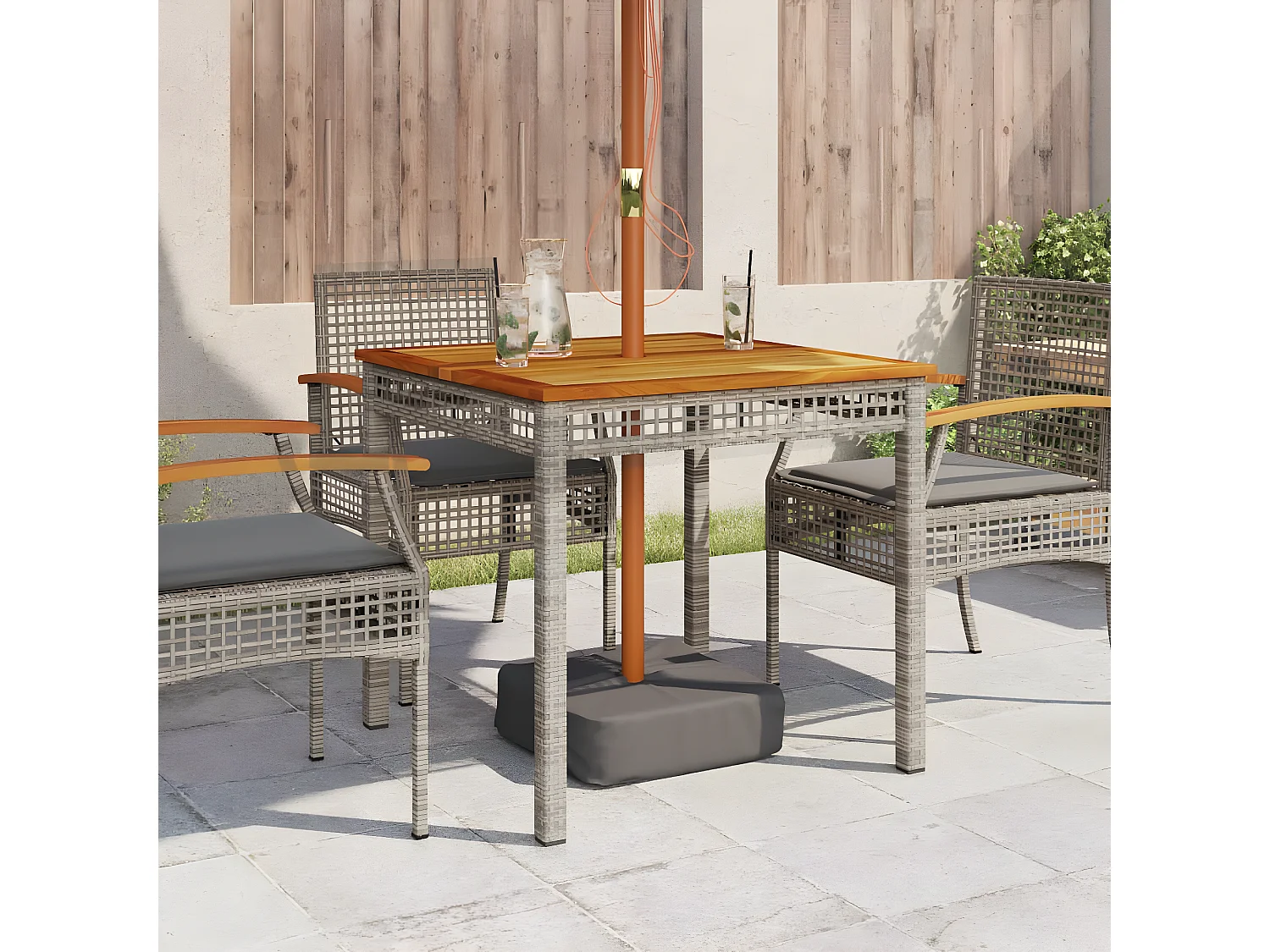 Centreville  Table de jardin gris 80x80x74 cm résine tressée et bois acacia