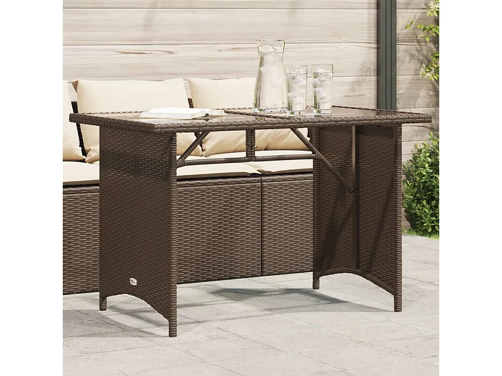 Sylvi  Tuintafel met glazen blad 110x68x70 cm poly rattan bruin