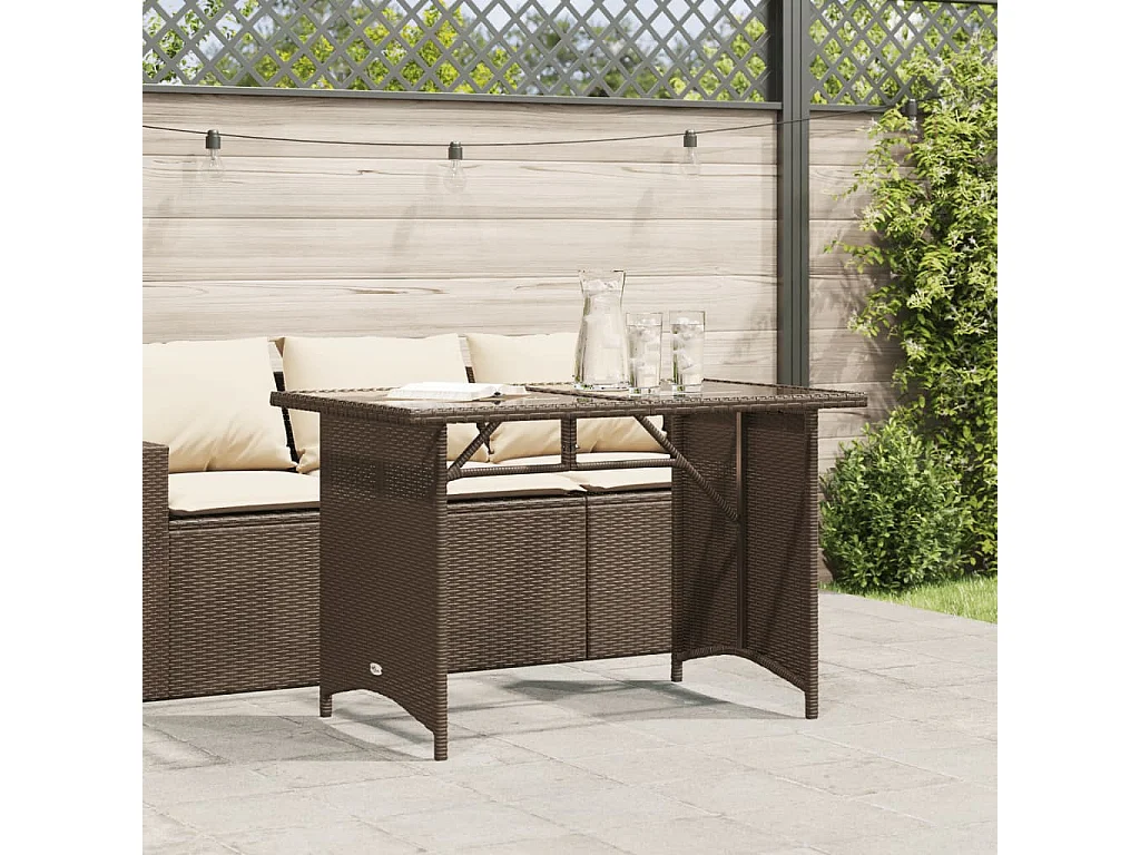 Sylvi  Tuintafel met glazen blad 110x68x70 cm poly rattan bruin