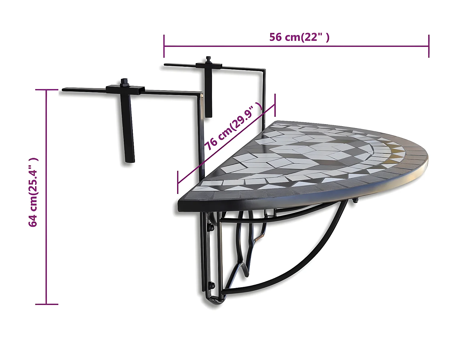 Tove Marie  Balkonhängetisch Mosaik Schwarz und Weiß