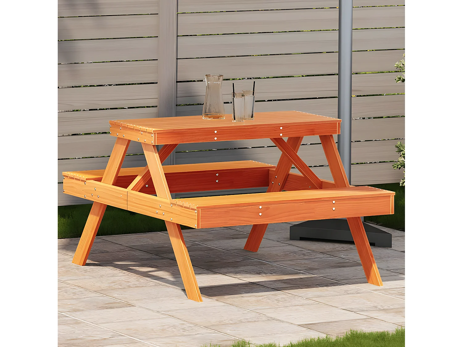 Frekja  Table de pique-nique cire marron 105x134x75 cm bois massif pin