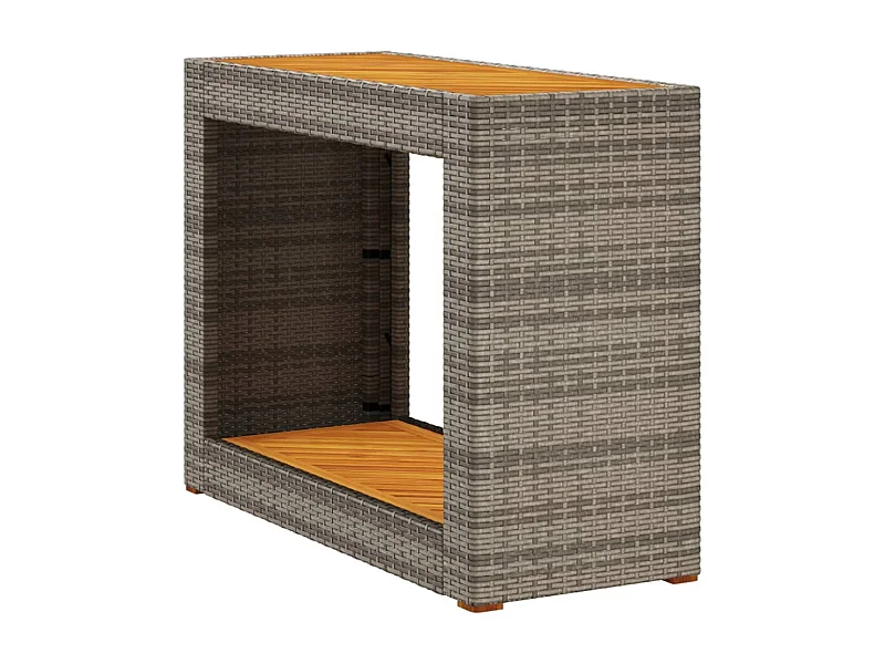 Kävlinge  Mesa auxiliar jardín tapa madera ratán PE gris 100x40x75 cm