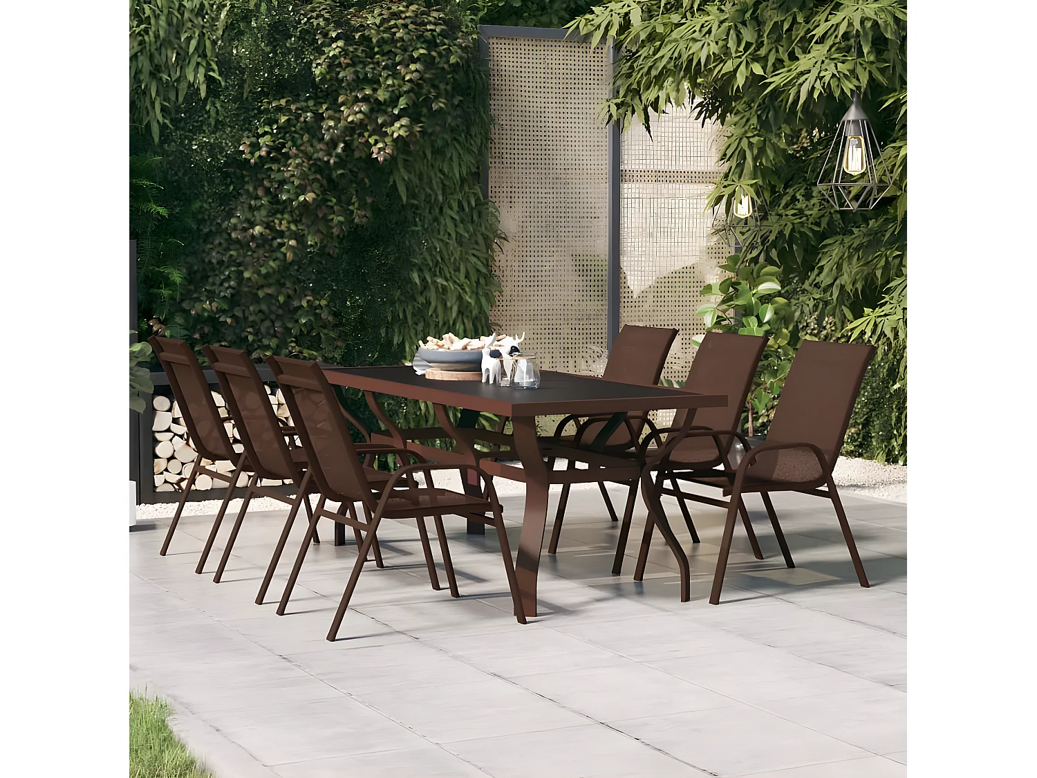 Eline  Table de jardin Marron et noir 180x80x70 cm Acier et verre