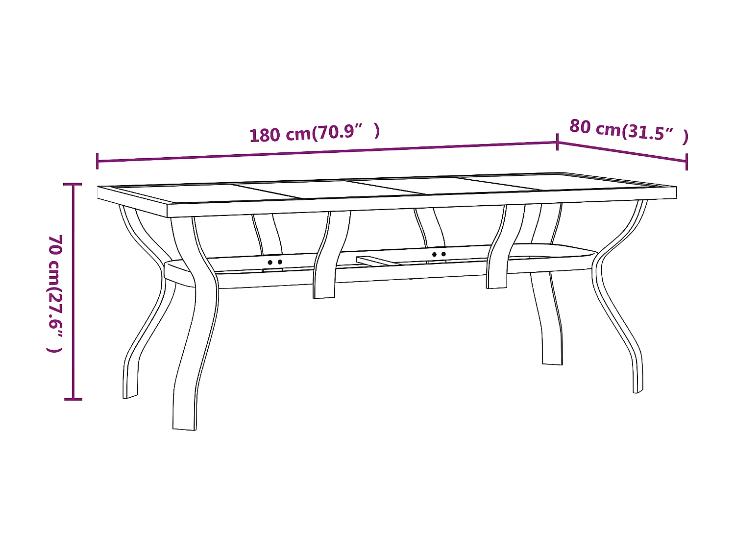 Eline  Table de jardin Marron et noir 180x80x70 cm Acier et verre